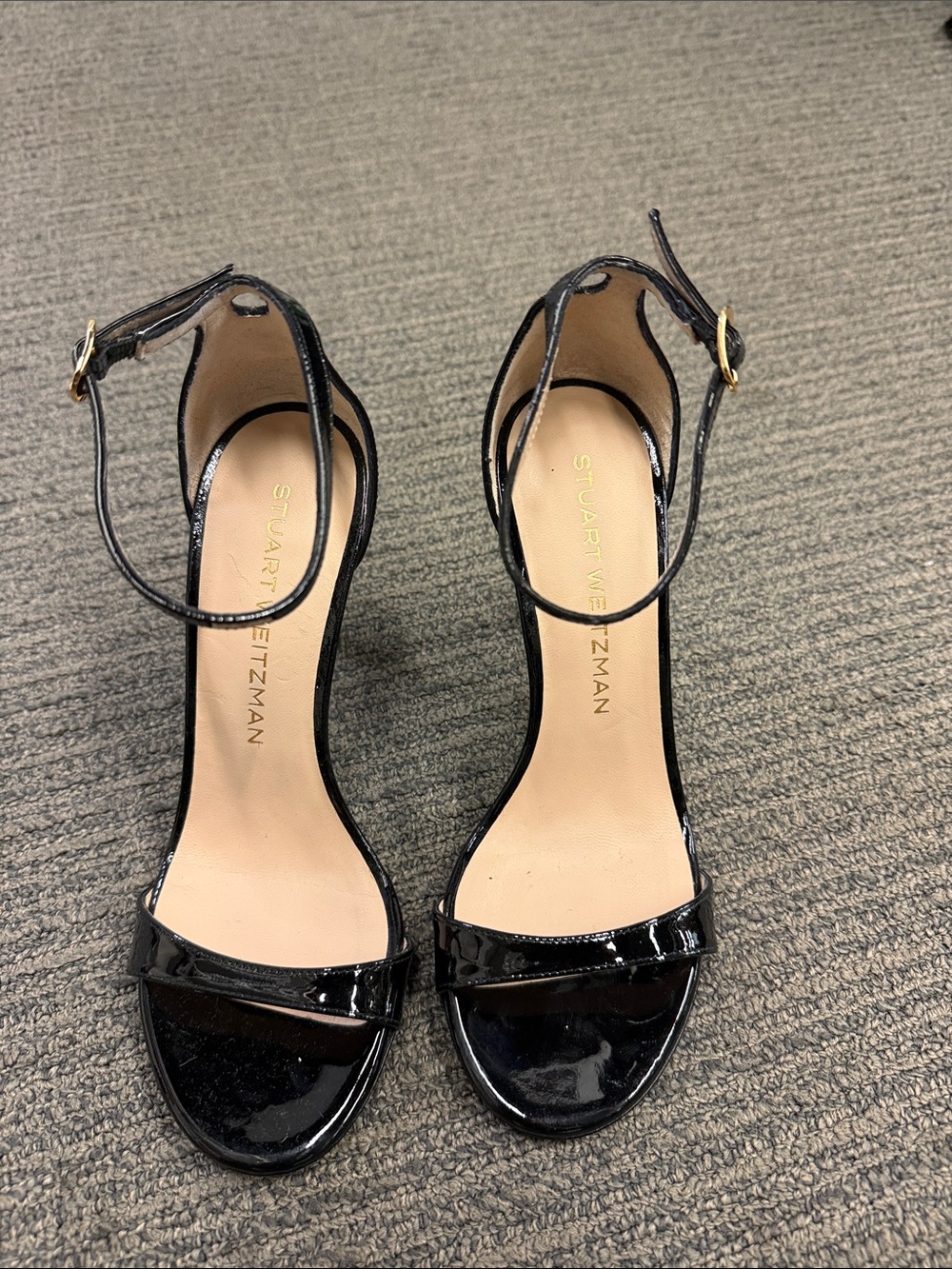 Stuart Weitzman Black Patent Ankle-Strap Heels